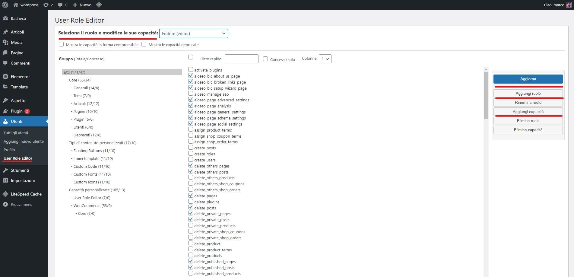 Ruoli utente WordPress: quali sono ? 8 screen che mostra i ruoli utente wordpress
